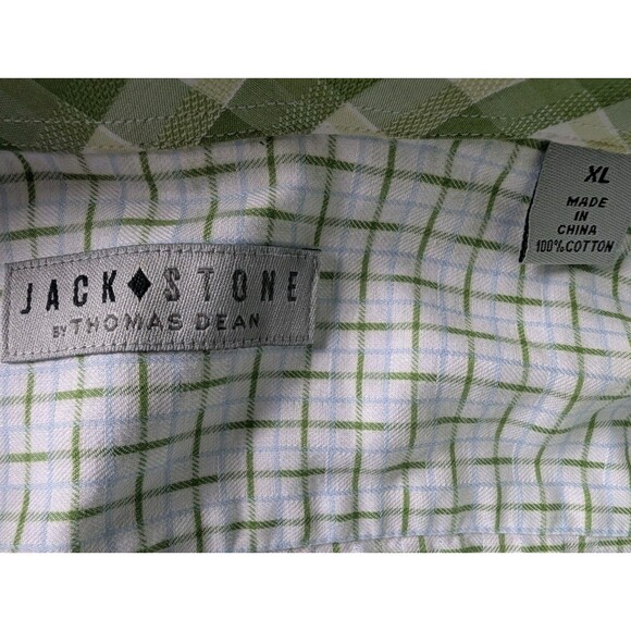 Jack Stone by Thomas Dean Dress Shirt Men's Size XL Green Plaid Patterned Cuff - Picture 10 of 16